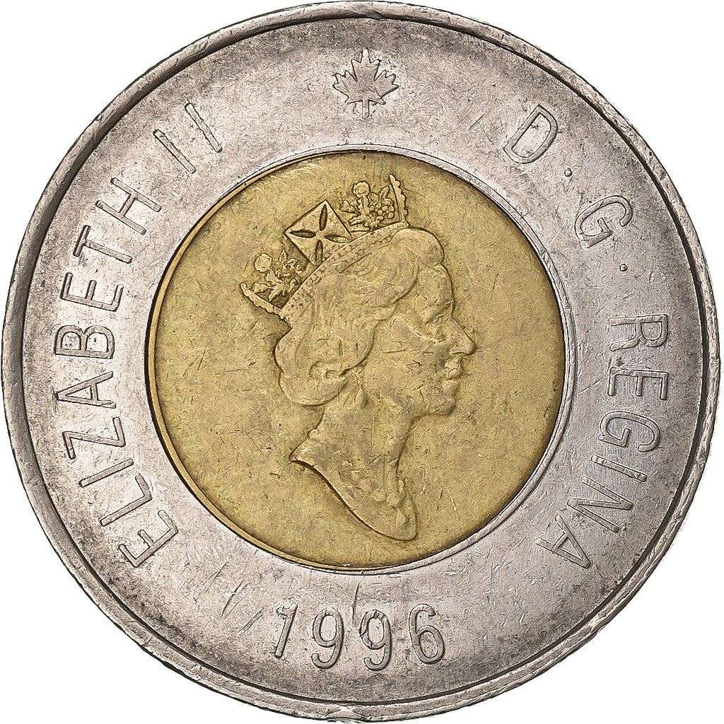 Canada | 2 Dollars Coin | Aluminium bronze center in nickel ring | 3rd portrait; Maple leaf logo | KM:270 | 1996-2003