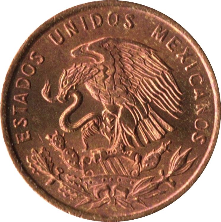 Mexico 1 Centavo Coin | National Mexico arms | Wheatear | KM417 | 1950 - 1969