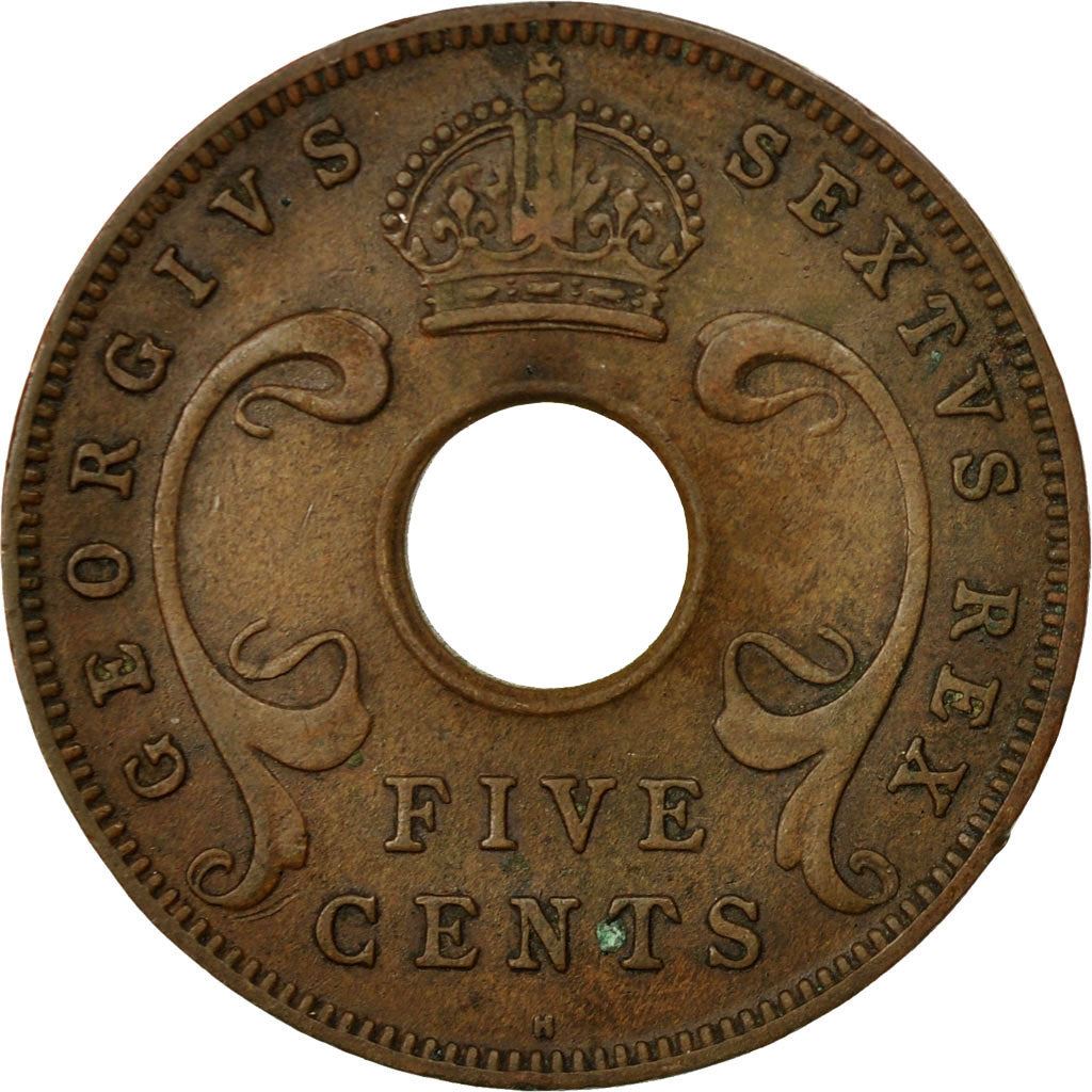 East Africa | 5 Cents Coin | Crown | Tusks | Km:33 | 1949 - 1952