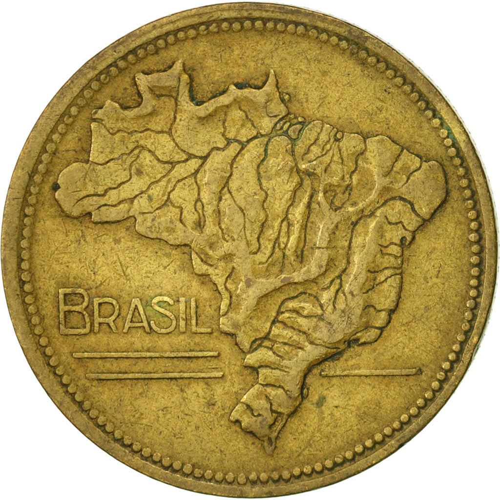 Brazil | 2 Cruzeiros Coin | Map of Brazil | Km:559 | 1942 - 1956
