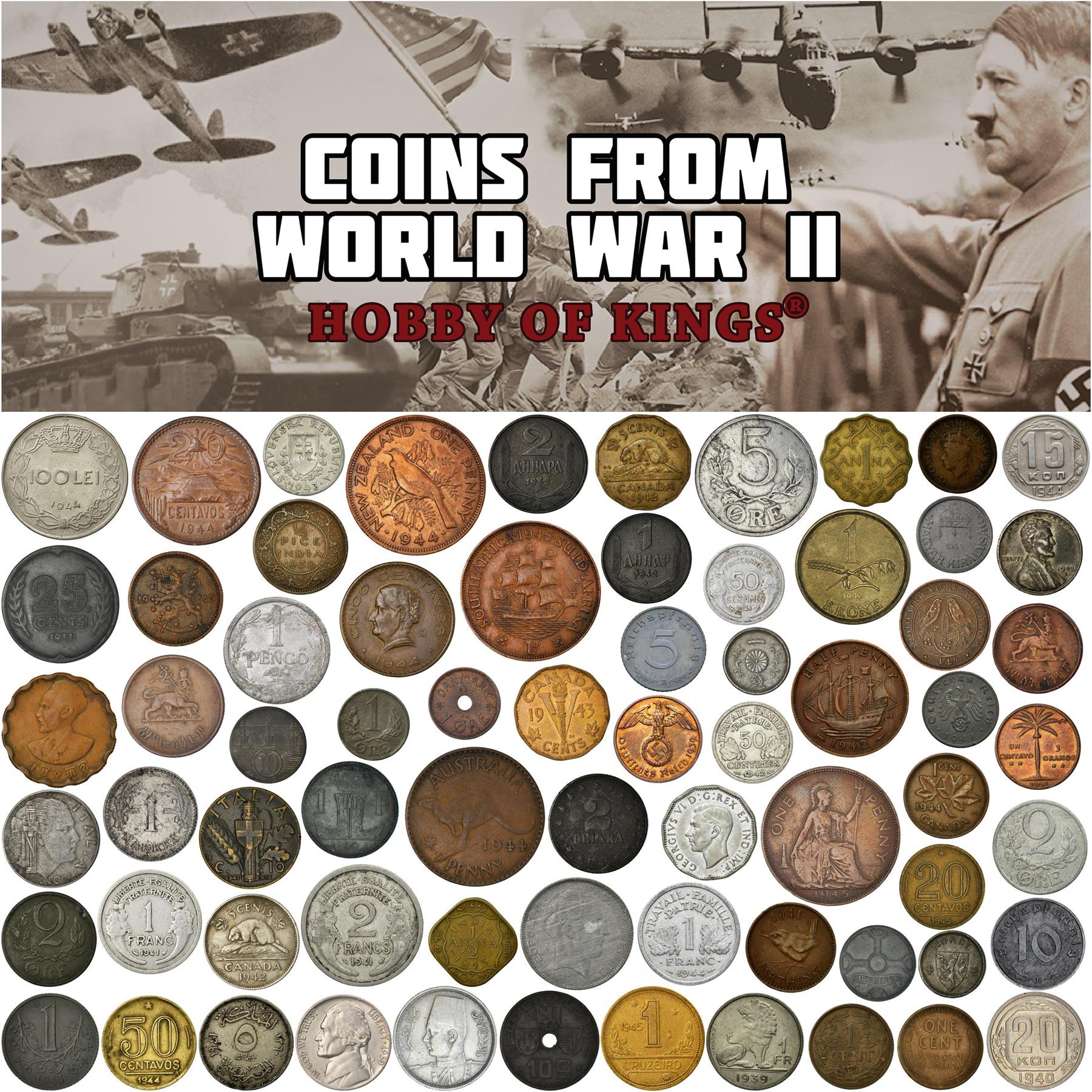 Mixed Coins From WW2 Participants | WWII Countries | Wartime Coins | Allied Powers | Axis Powers | Coins From World War 2 | Second World War | 1939-1945