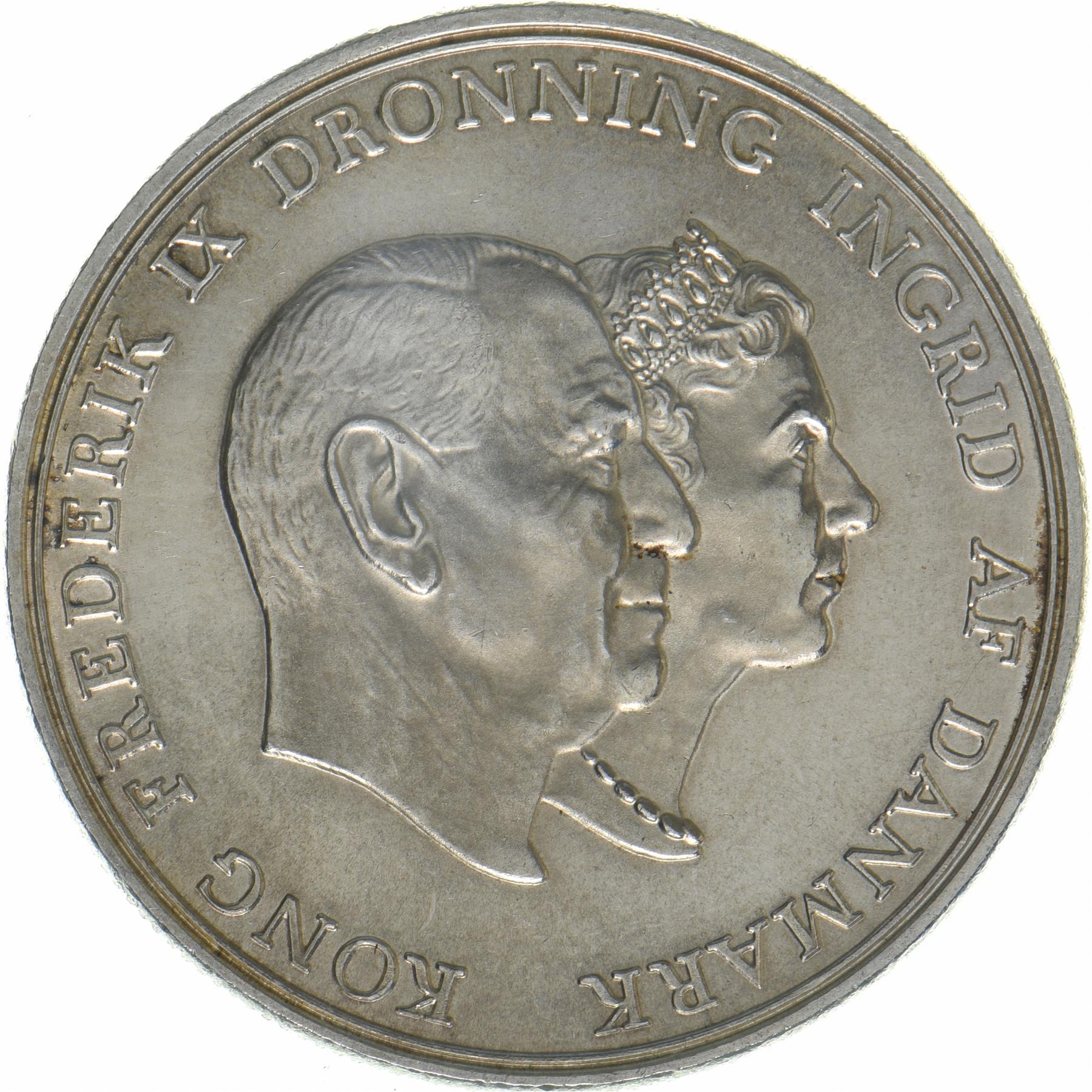 Denmark | 5 Kroner Coin | Silver | Silver Wedding Anniversary | KM:852 | 1960
