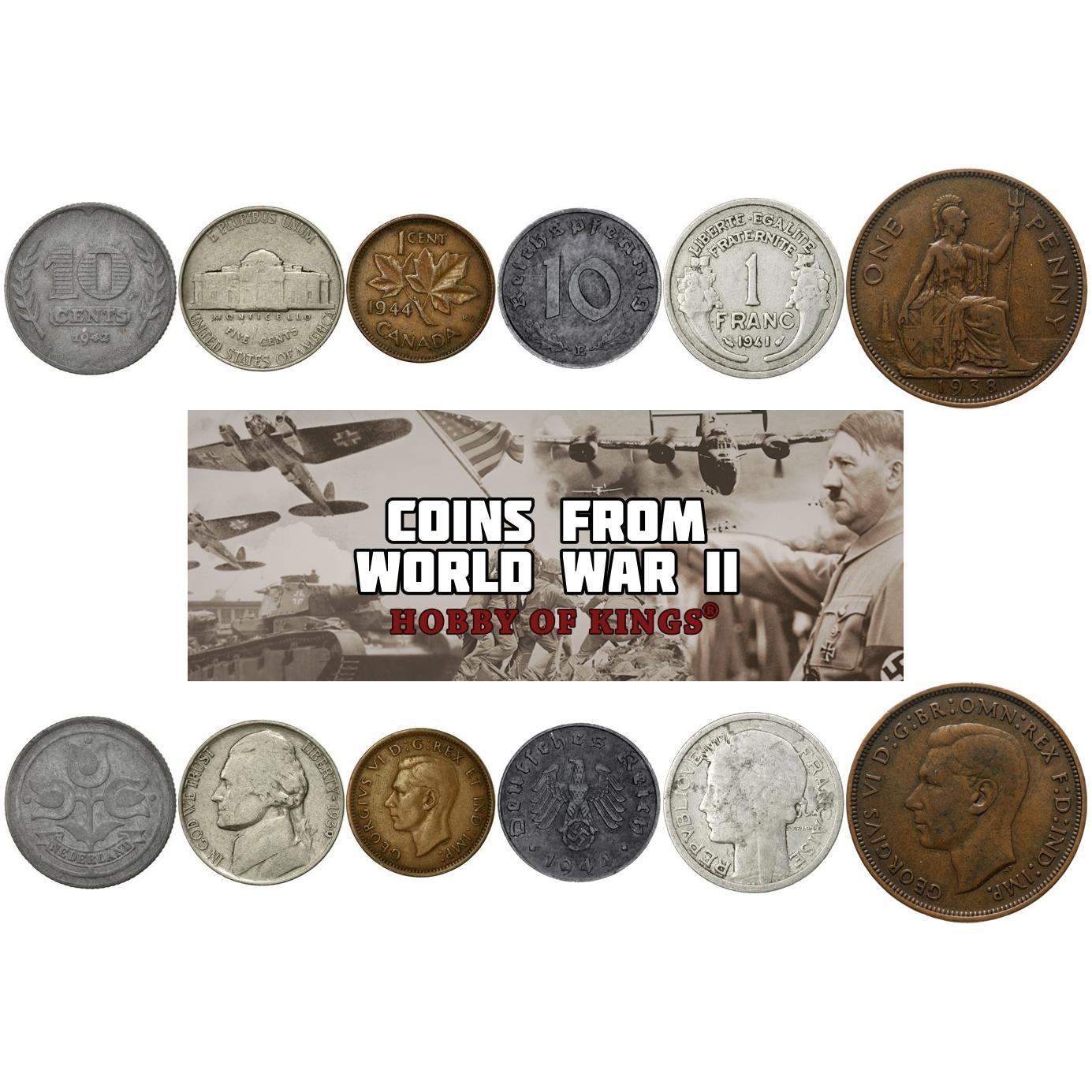 D-Day Coin Collection - Battle of Normandy - 6 Coins - Third Reich, Great Britain, USA, Canada, Free France, Netherlands