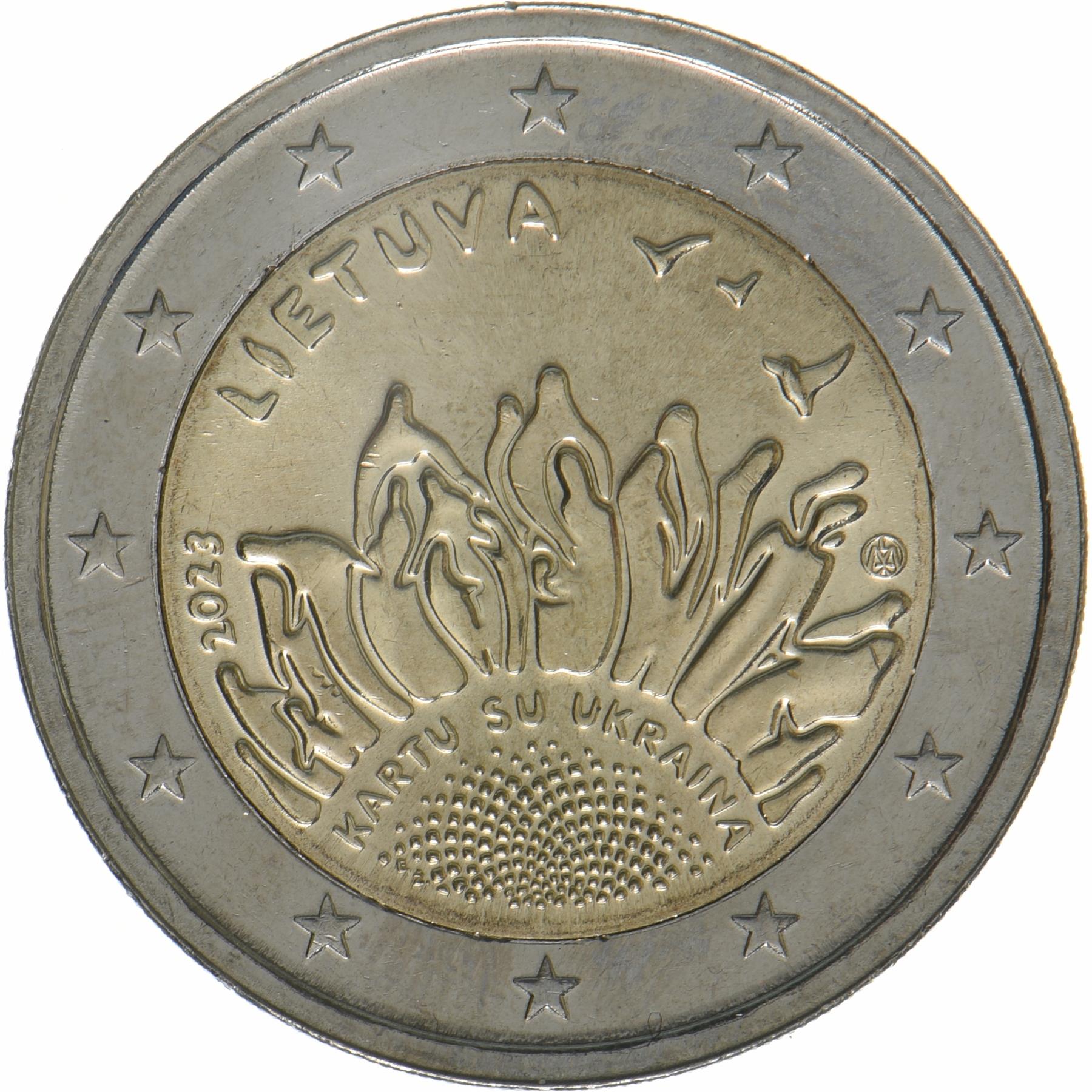 Lithuania | 2 Euros Coin | Together with Ukraine | KM:282 | 2023