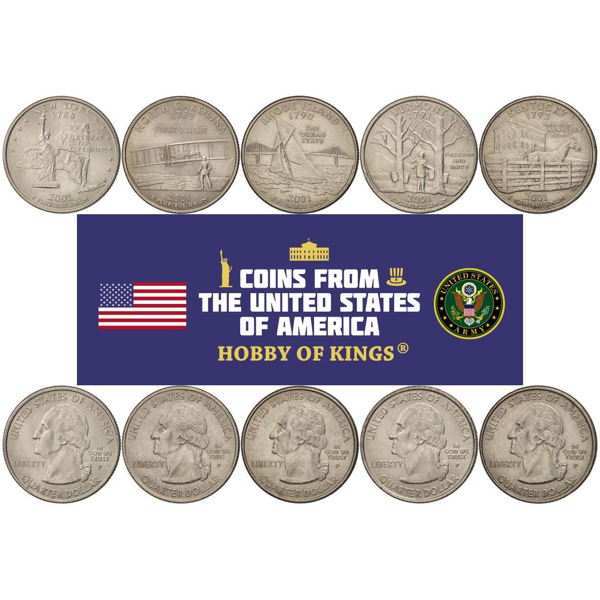 United States | 5 Coin Set | 1/4 Dollar | 2001