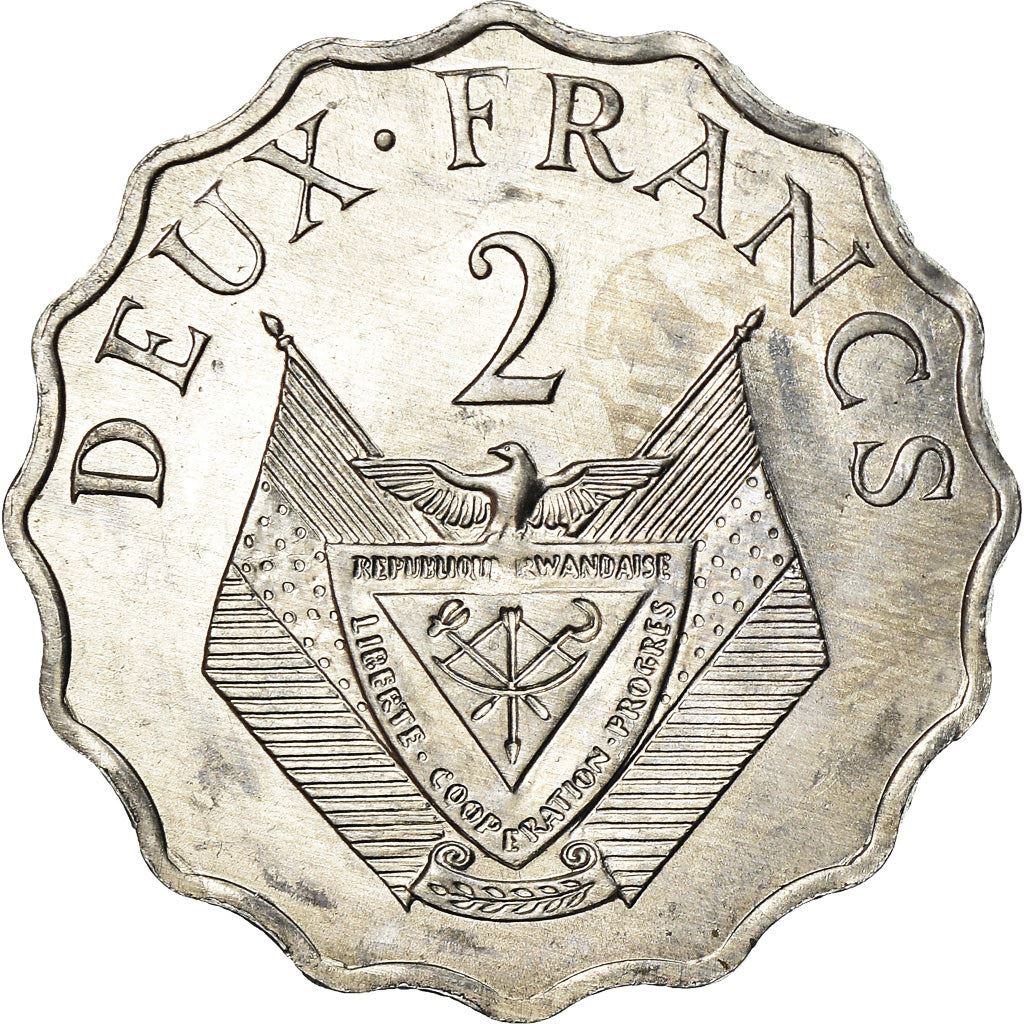 Rwanda | 2 Francs Coin | Farmer | Granary | F.A.O. | FAO | Km:10 | 1970