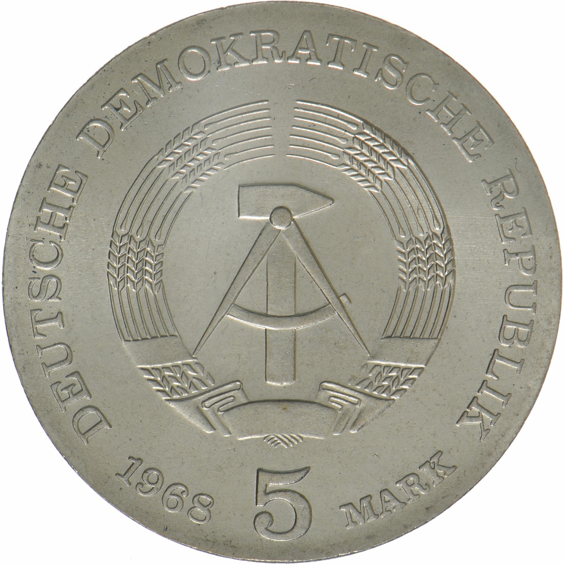 Deutsche Demokratische Republik | 5-Mark-Münze | Robert Koch | KM:19 | 1968