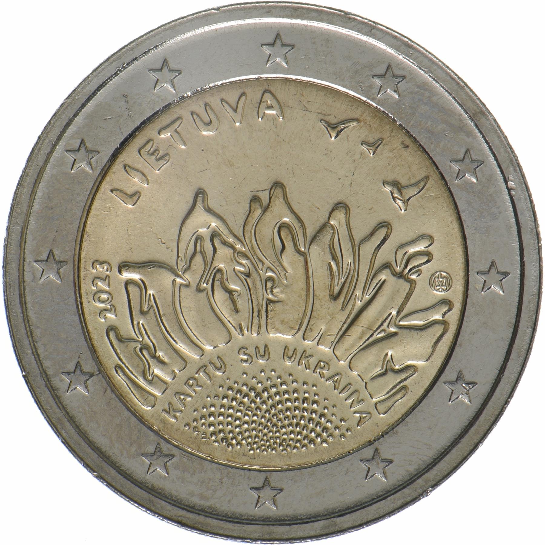 Lithuania | 2 Euros Coin | Together with Ukraine | KM:282 | 2023