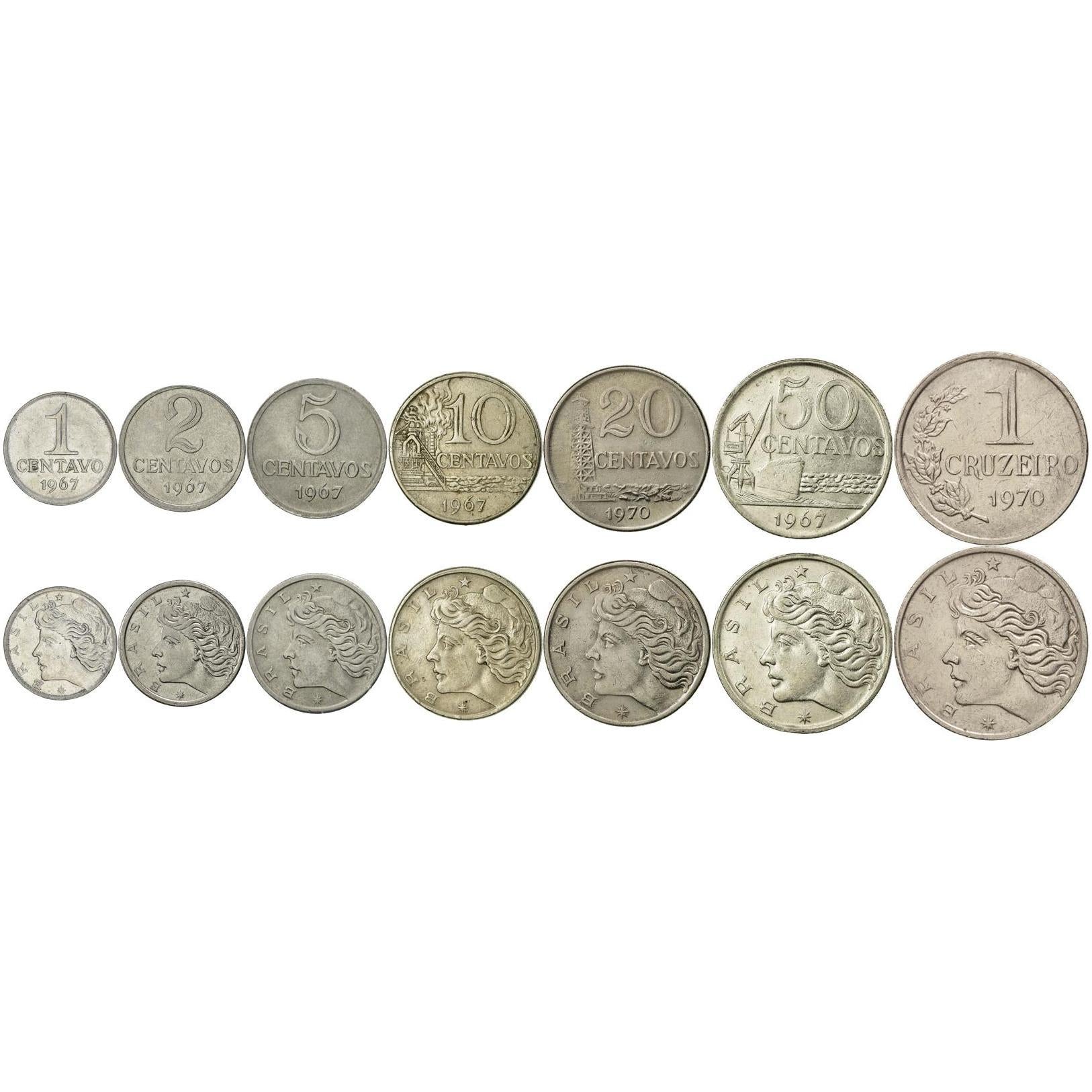Brazil | 7 Coin Set | 1 Centavo 2 5 10 20 50 Centavos 1 Cruzeiro | 1967 - 1970