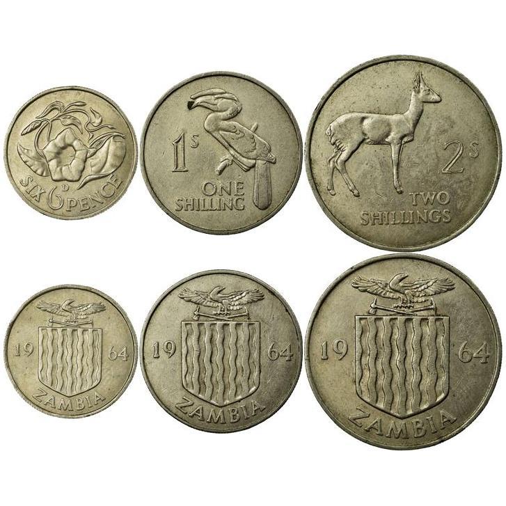Zambia | 3 Coin Set | 6 Pence 1 Shilling 2 Shillings | 1964