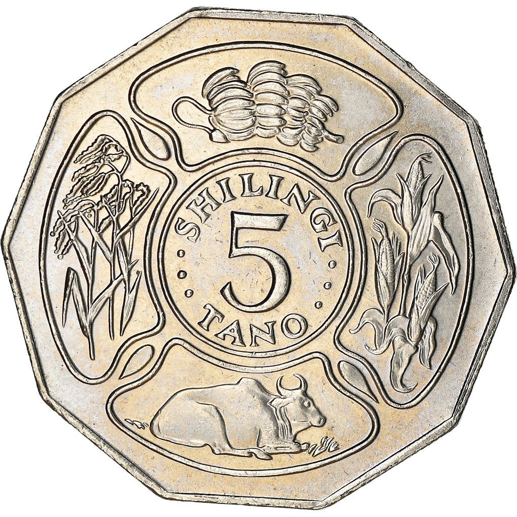 Tanzania | 5 Shilingi Coin | Cow | Corn | Km:23A | 1990 - 1993
