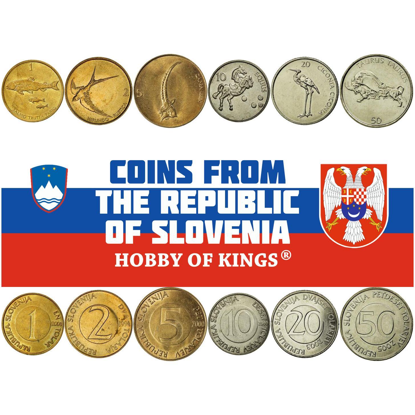 Slovenia | 6 Coin Set | 1 Tolar 2 Tolarja 5 10 20 50 Tolarjev | 1992 - 2006