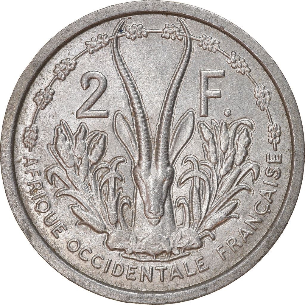 French West Africa | 2 Francs Coin | Marianne | Gazelle | Maize | Km:4 | 1948 - 1955