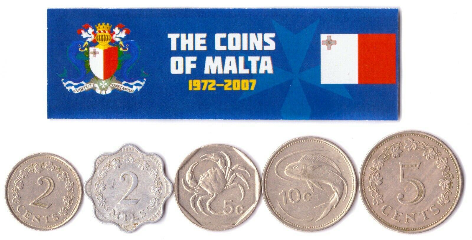 5 Mixed Coins From Malta | 1 - 10 Cents | 1972 - 2007