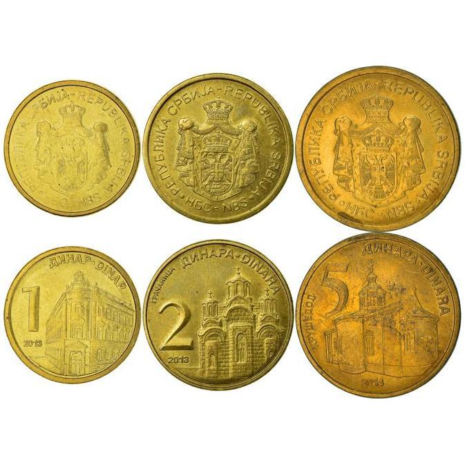 Serbia | 3 Coin Set | 1 Dinar 2 5 Dinars | 2011 - 2025