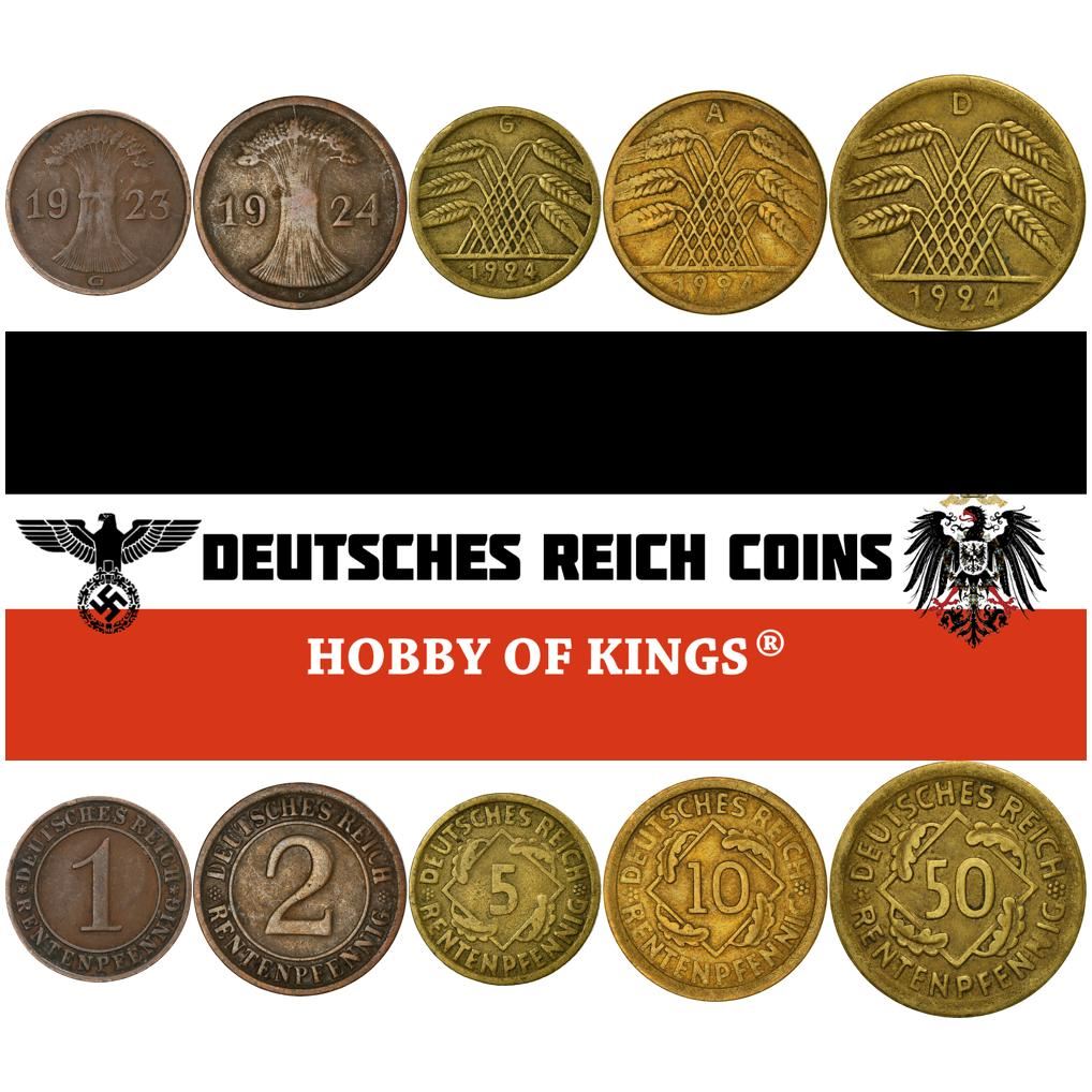 Germany | 5 Coin Set | 1 2 5 10 50 Rentenpfennig | 1923 - 1929