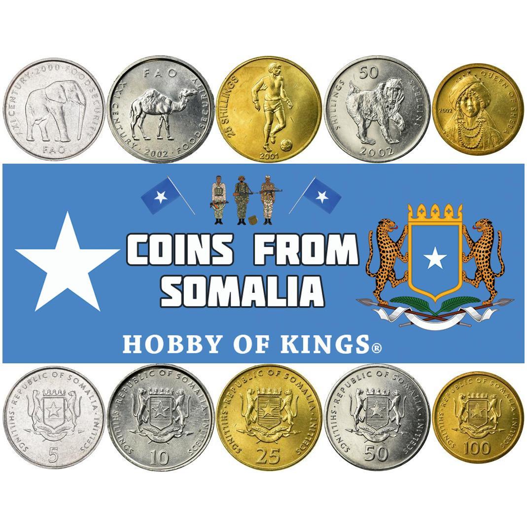 Somalia | 5 Coin Set | 5 10 25 50 100 Shillings | 1999 - 2002