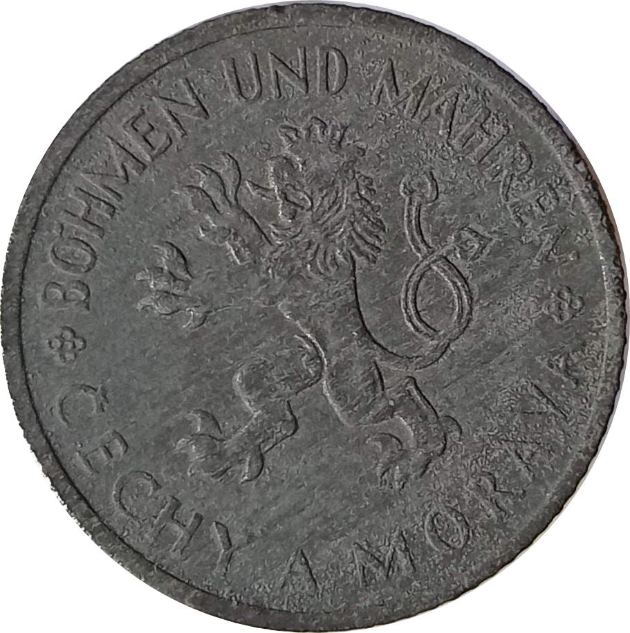 Bohemia and Moravia 1 Koruna Coin | Lion | Linden Branch | 1941 - 1944