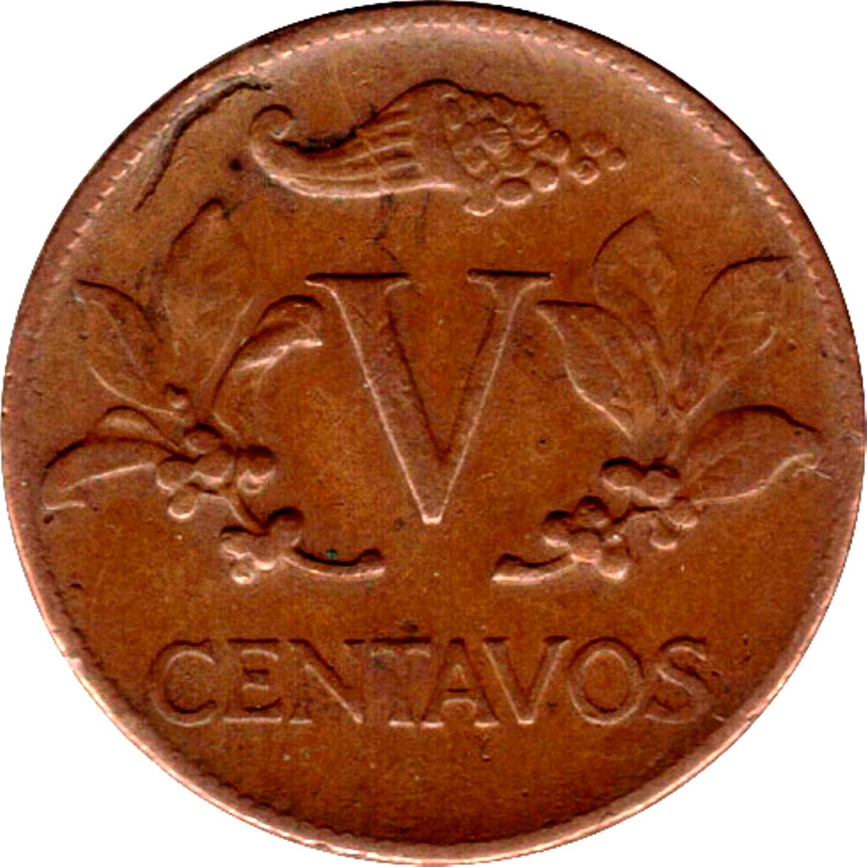 Colombia 5 Centavos Coin | Phrygian cap | Cornucopia | coffee bean sprigs Coin | 1960