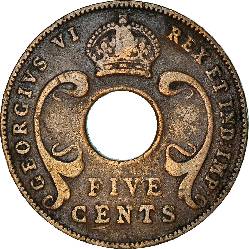 East Africa | 5 Cents Coin | Crown | Tusks | Km:25 | 1937 - 1943