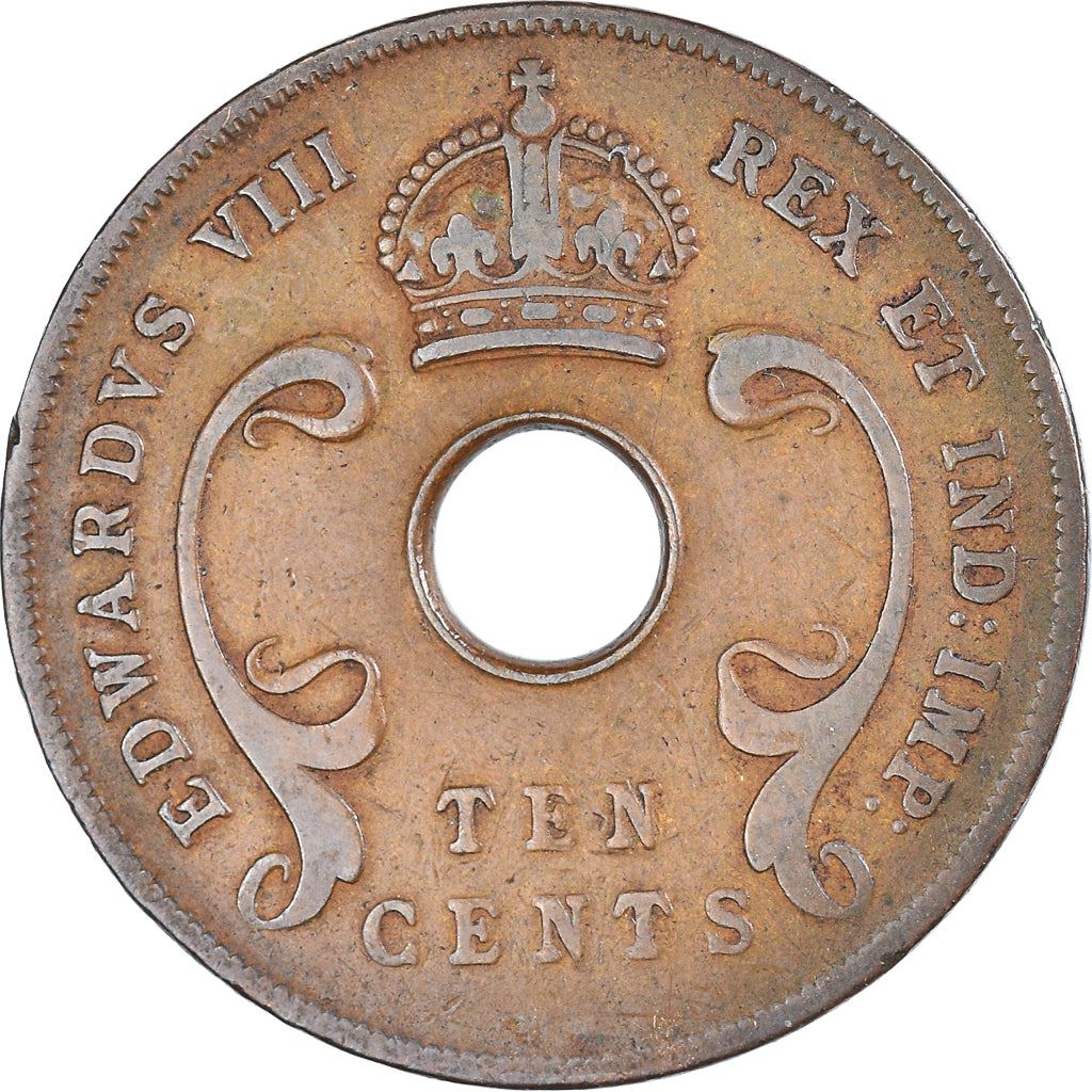 East Africa | 10 Cents Coin | Crown | Tusks | Edward VIII | Km:24 | 1936