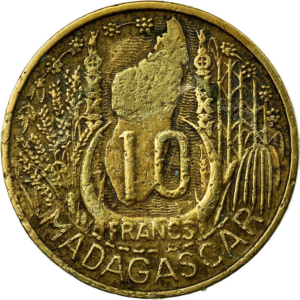 Madagascar | 10 Francs Coin | Marianne | Cargo Ship | Map | Horns | Km:6 | 1953