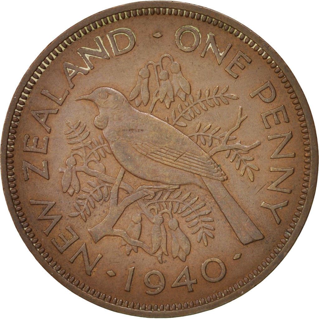 New Zealander 1 Penny Coin | King George VI | Tui Bird | KM13 | 1940 - 1947