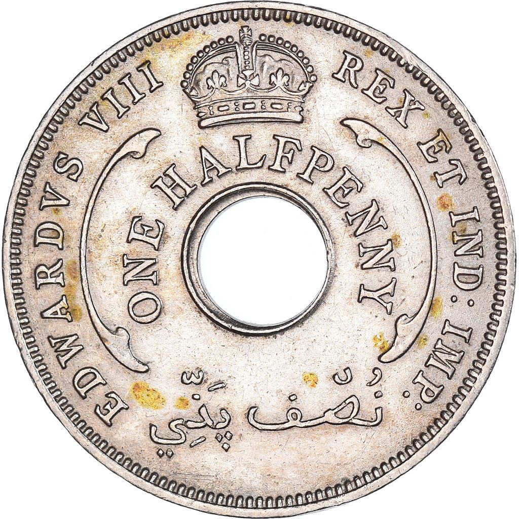 British West Africa | 1/2 Penny Coin | Crown | Hexagram | Edward VIII | Km:15 | 1936
