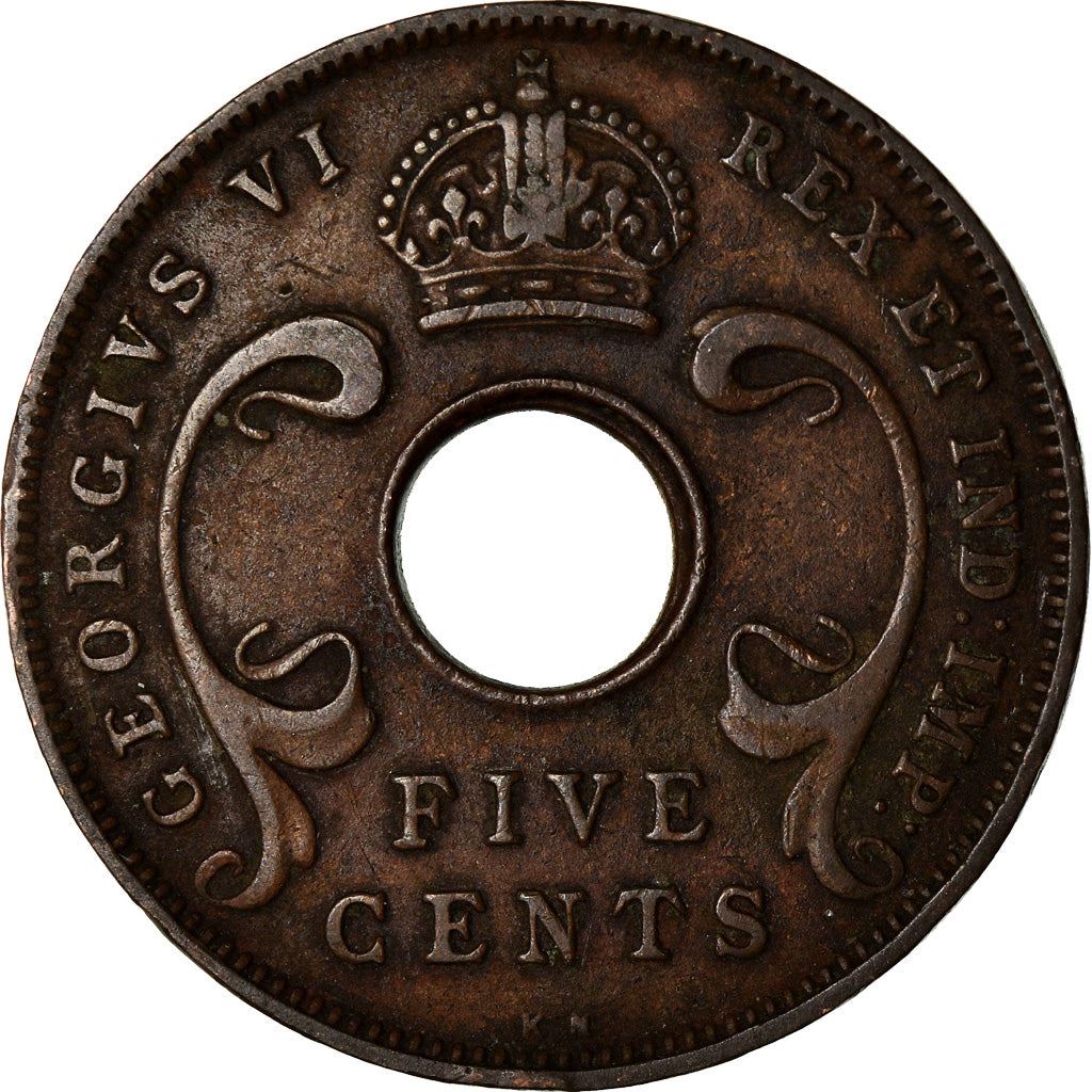 East Africa | 5 Cents Coin | Crown | Tusks | Km:25 | 1937 - 1943