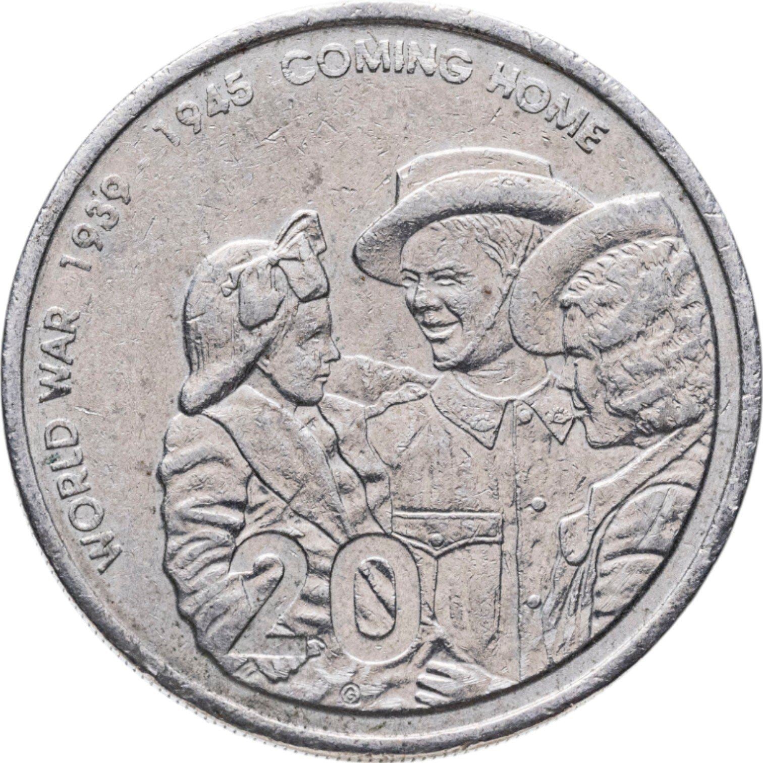 Australia | 20 Cents Coin | Anniversary of World War II | Km:745 | 2005