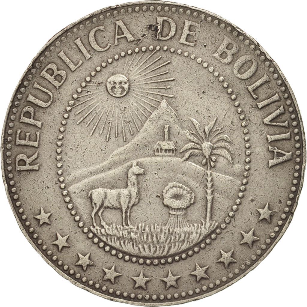 Bolivia | 50 Centavos | Nickel clad steel | Coat of Arms | KM:190 | 1965-1980