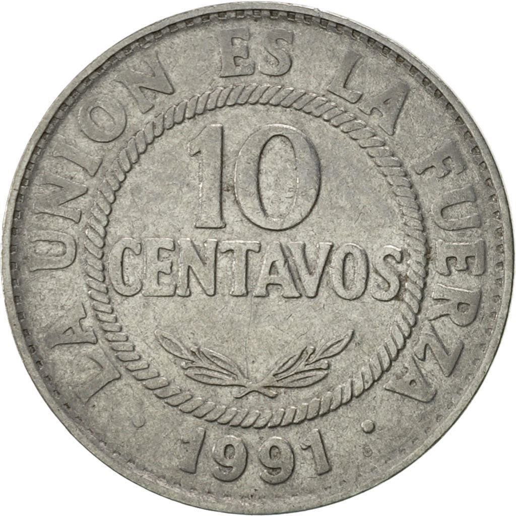Bolivia | 10 Centavos | Stainless steel | Coat of Arms | KM:202 | 1987-1997