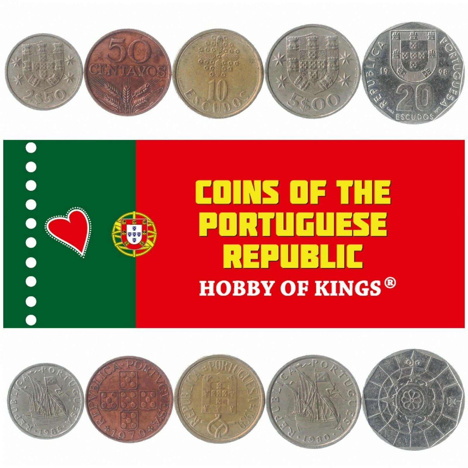 5 Mixed Coins From Portugal | Escudos | 1969 - 2001