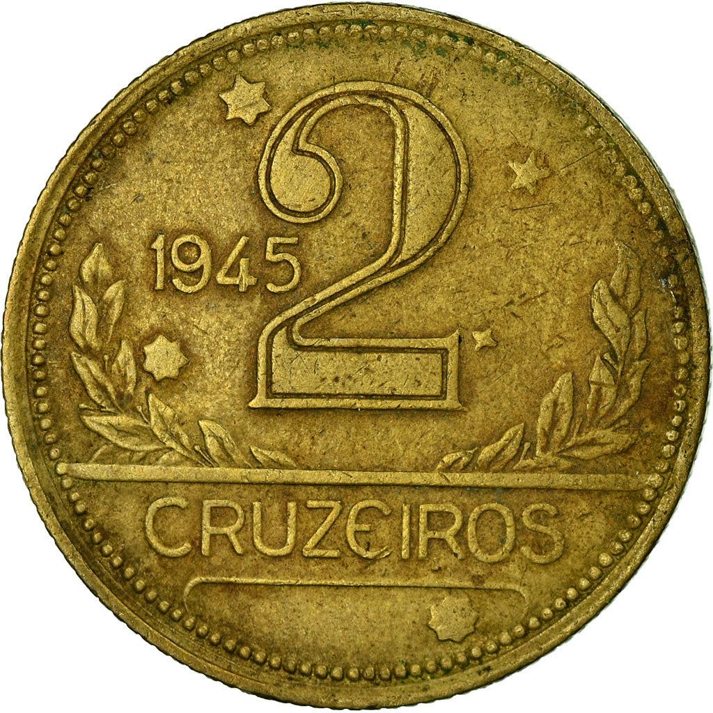 Brazil | 2 Cruzeiros Coin | Map of Brazil | Km:559 | 1942 - 1956