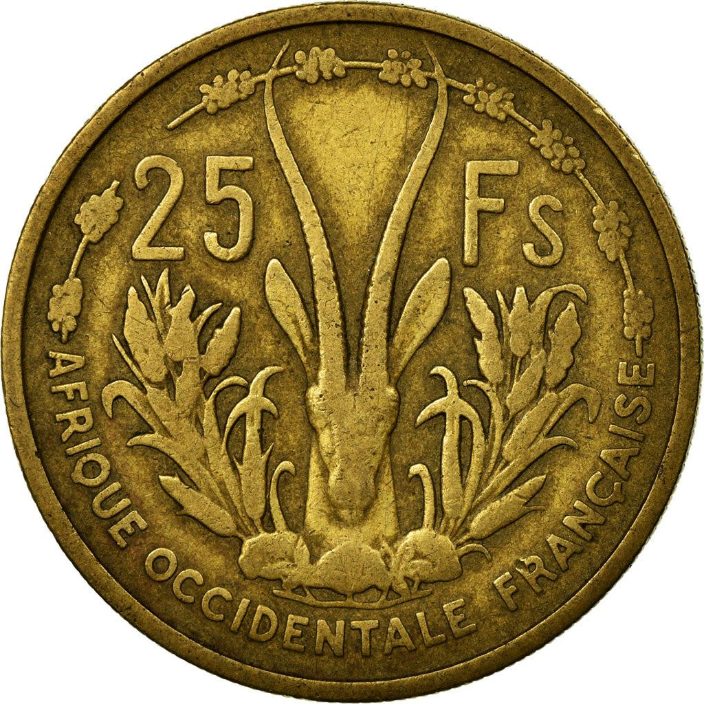 French West Africa | 25 Francs Coin | Marianne | Gazelle | Maize | Km:7 | 1956