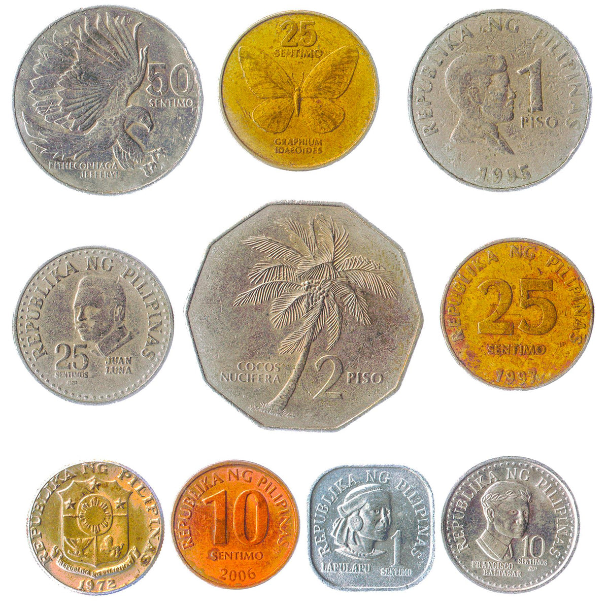 Philippines 10 Mixed Coins | Sentimo | Piso | Famous Figures | 1967 - 2022