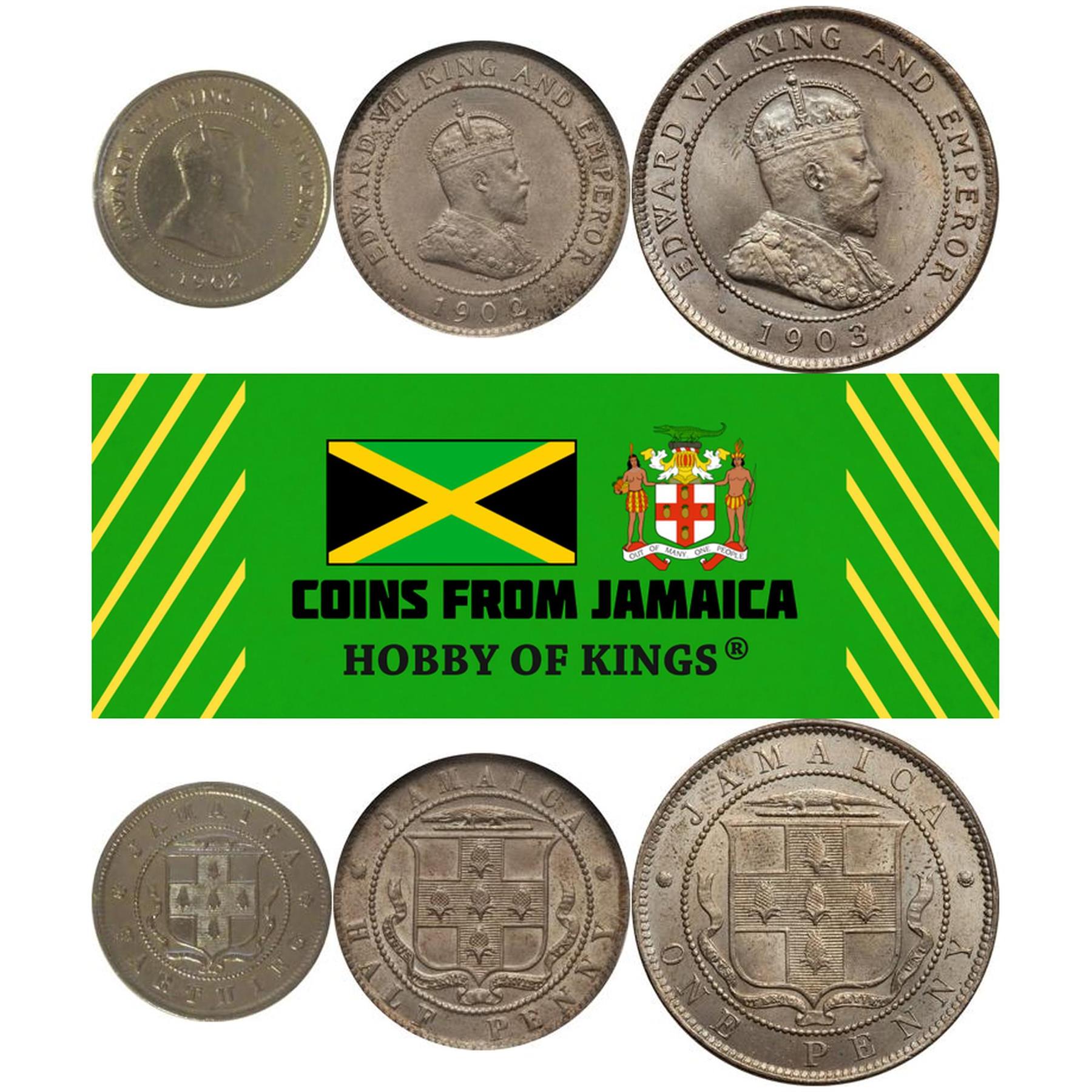 Ямайка | Набор из 3 монет | 1 Фартинг 1/2 1 Пенни | Король Эдуард VII | 1902 - 1903