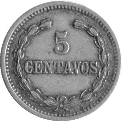 Dominican Republic | 5 Centavos Coin | Wreath | Bible | Km:5 | 1877