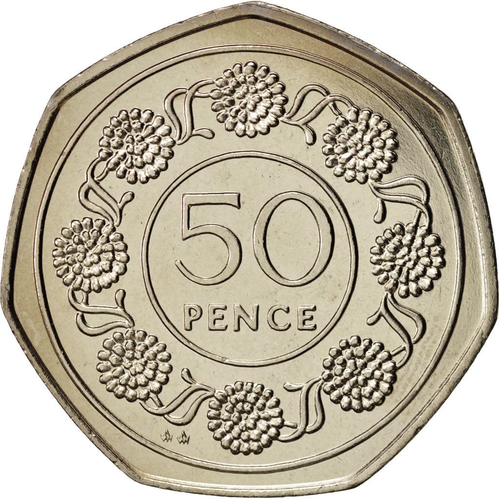 Gibraltar | 50 Pence Coin | Candytuft Flowers | KM:17 | 1988 - 1989