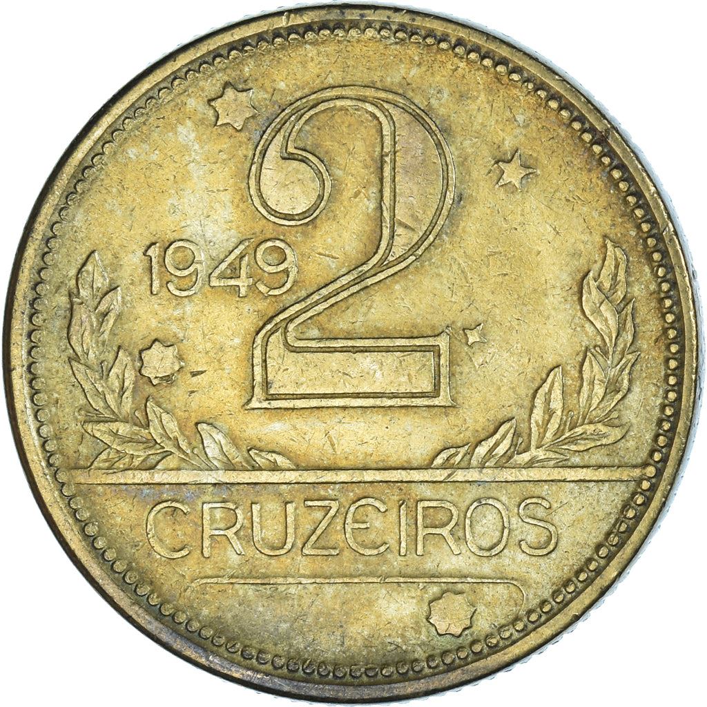 Brazil | 2 Cruzeiros Coin | Map of Brazil | Km:559 | 1942 - 1956