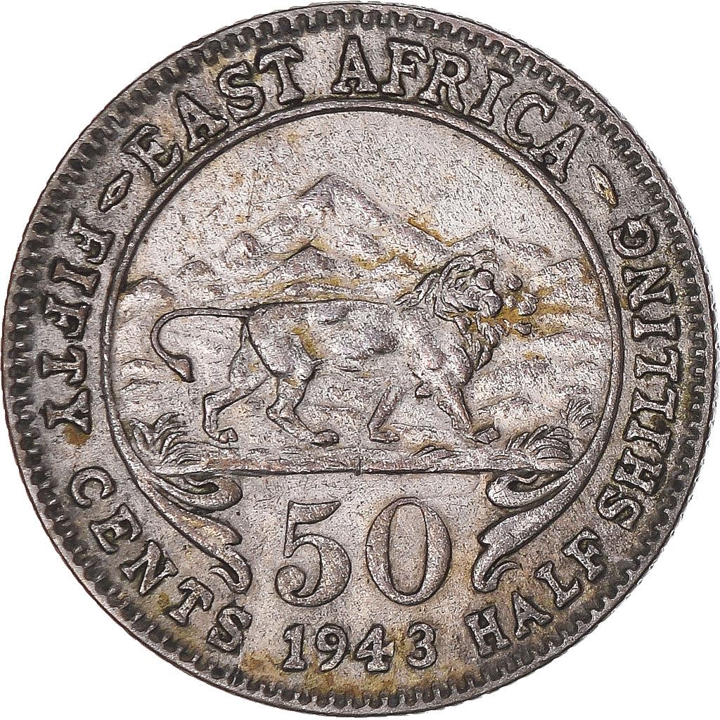 East Africa | 50 Cents Coin | George VI | Lion | Mountains | Km:27 | 1937 - 1944