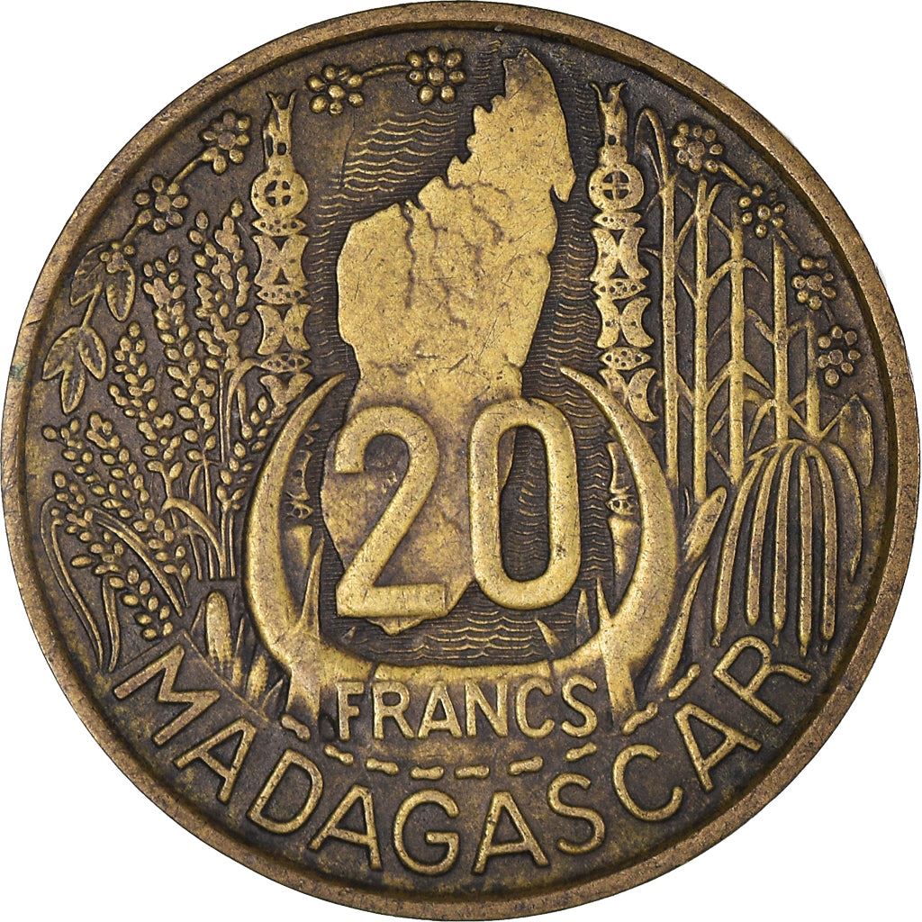 Madagascar | 20 Francs Coin | Marianne | Cargo Ships | Map | Horns | Km:7 | 1953