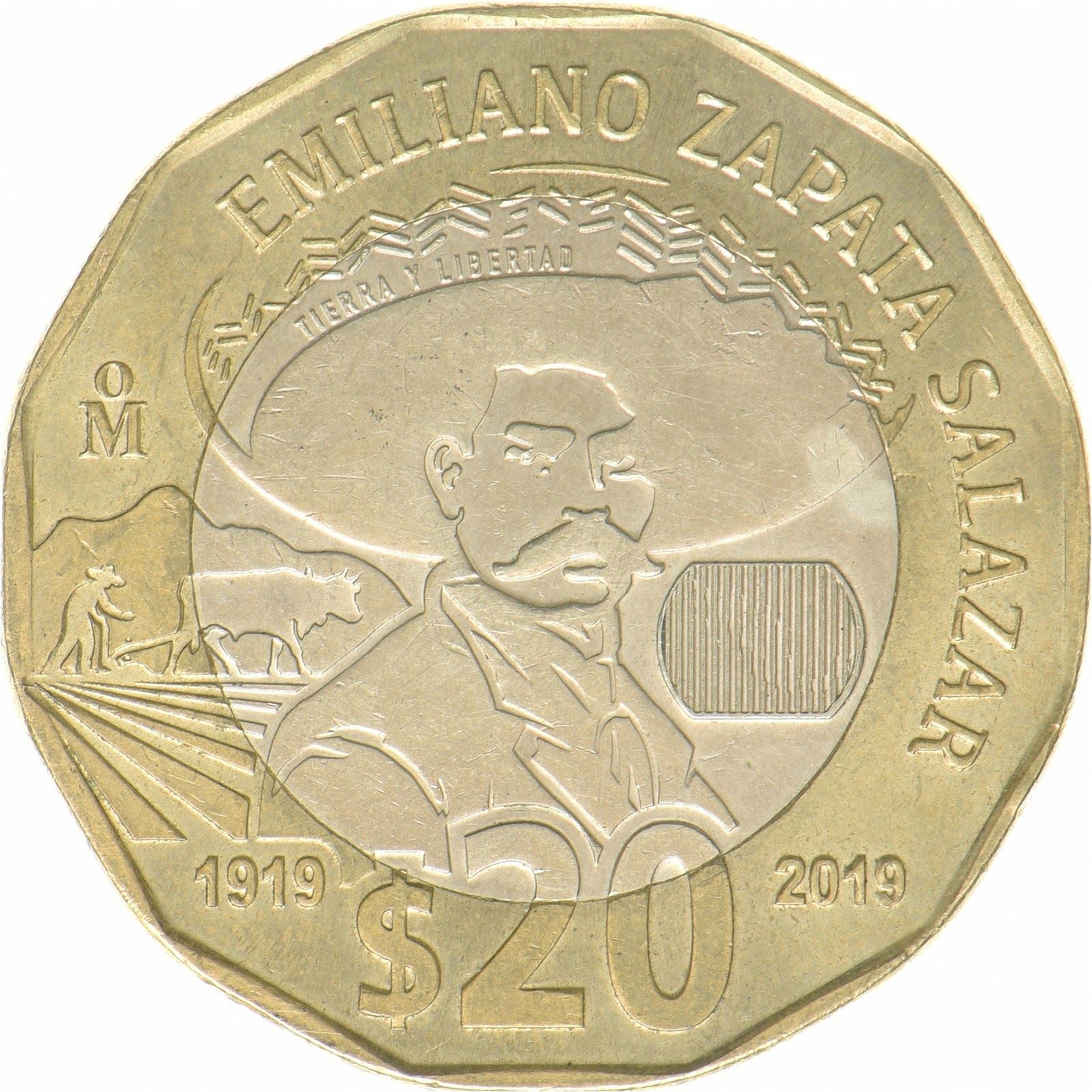 Mexico | 20 Pesos Coin | Emiliano Zapata Salazar | Bimetallic | KM:992 | 2019