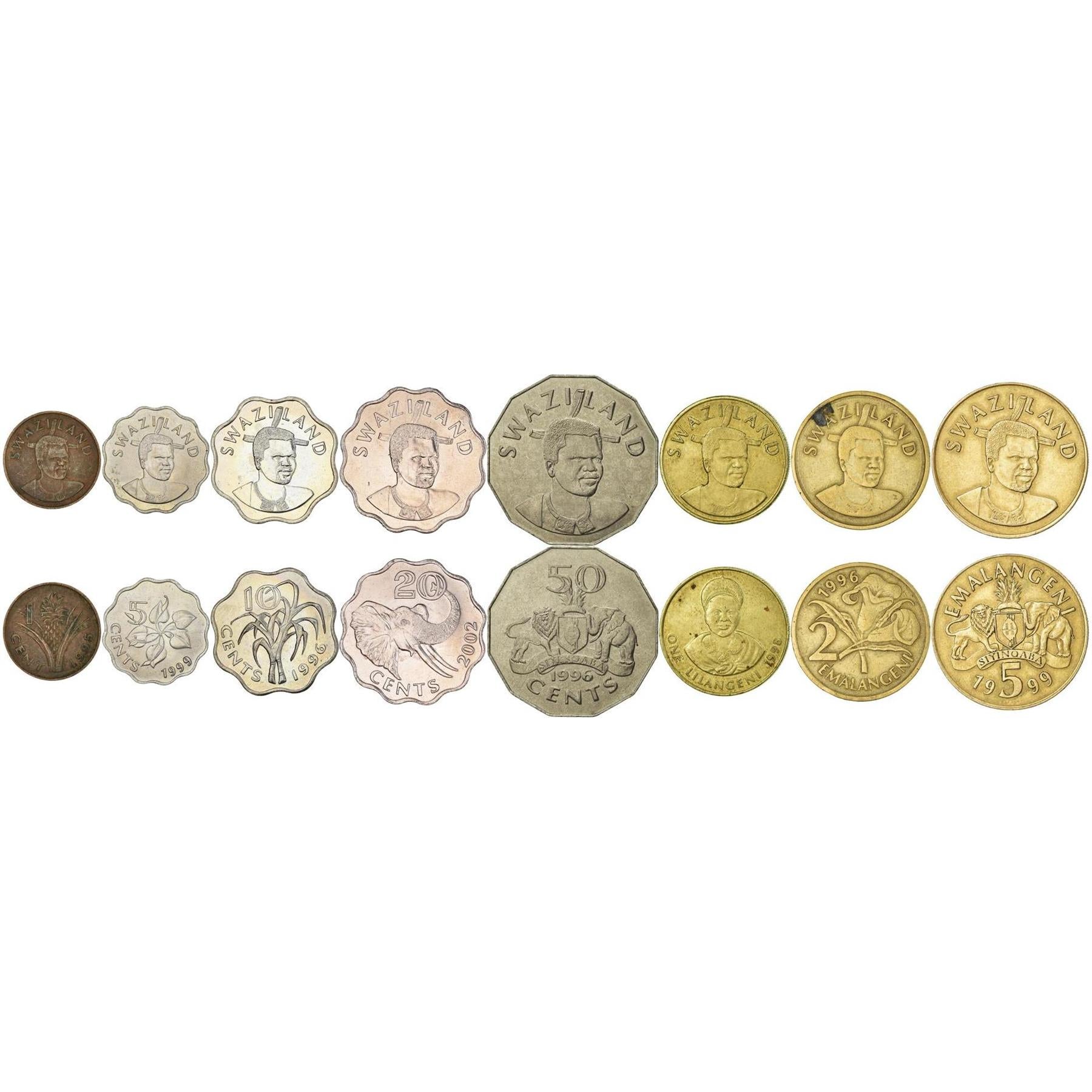 Kingdom of Swaziland | 8 Coin Set | 1 Cent 5 10 20 50 Cents 1 Lilangeni 2 5 Emalangeni | 1995 - 2010