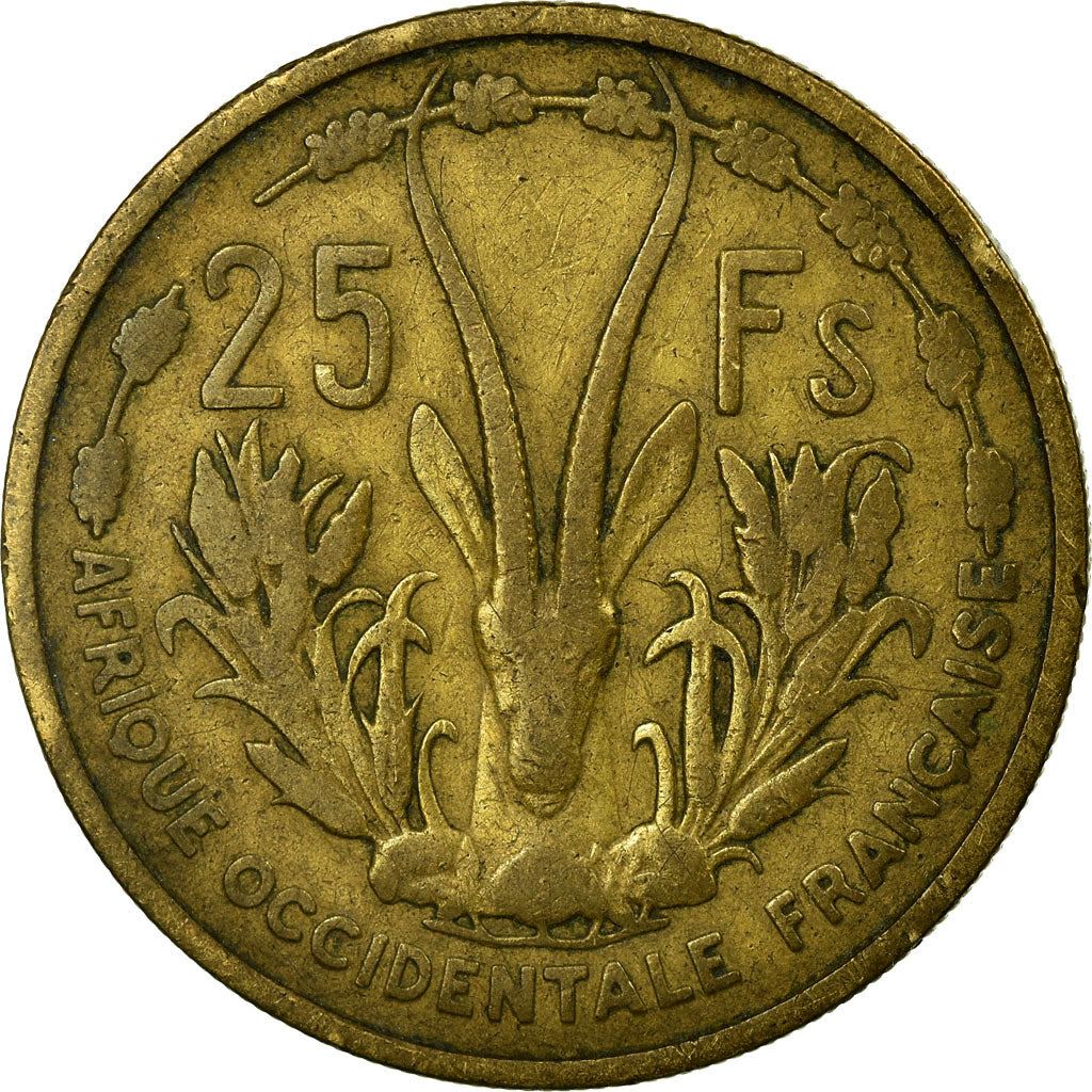 French West Africa | 25 Francs Coin | Marianne | Gazelle | Maize | Km:7 | 1956