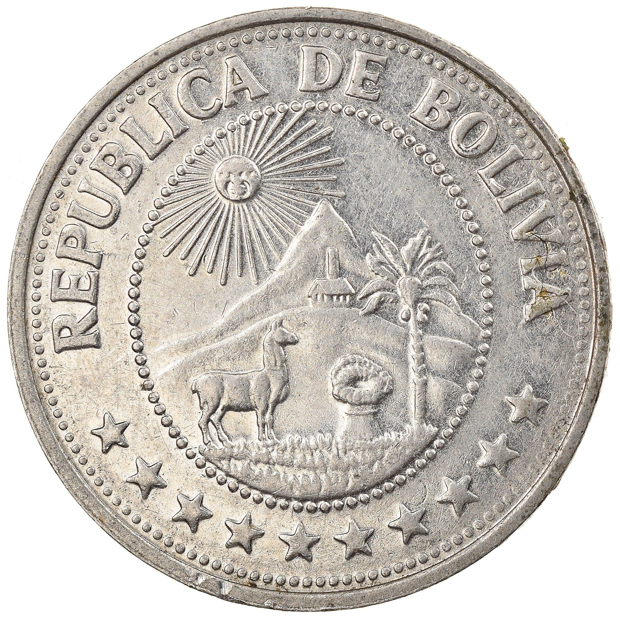 Bolivia | 50 Centavos | Nickel clad steel | Coat of Arms | KM:190 | 1965-1980