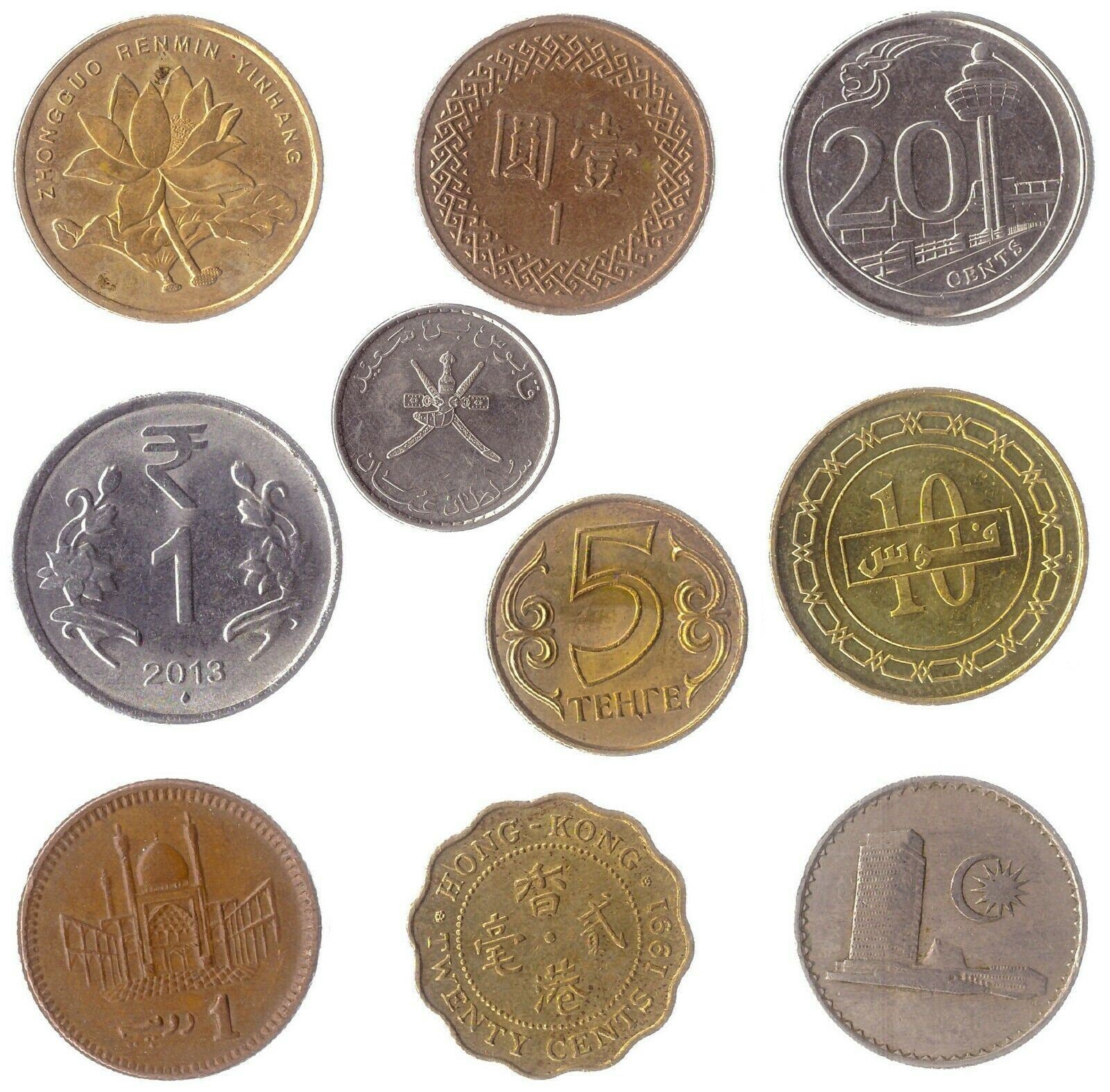 Asian Coin Mix - 5, 10, 20, 30, 50, 100 Different Coins - Real Currency from Japan, China, India & More - Wildlife, Temples, Scripts & Symbols - Collector’s World Set