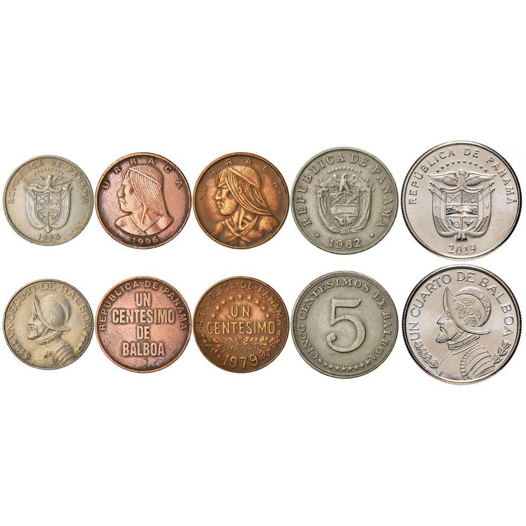 5 Mixed Coins | Panama |1 Centésimo - 1/4 Balboa| Vasco Nunez de Balboa | Chief Urraca | Harpy Eagle