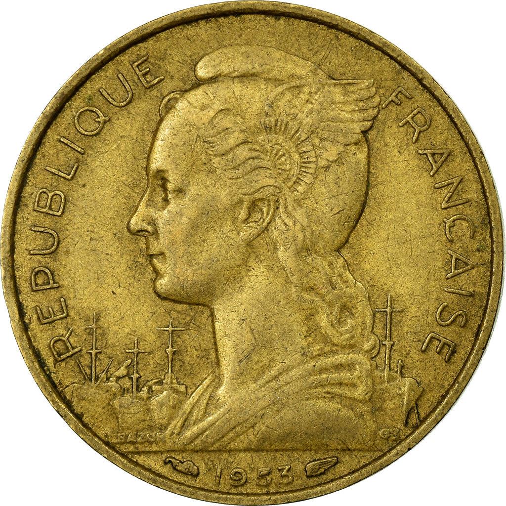 Madagascar | 20 Francs Coin | Marianne | Cargo Ships | Map | Horns | Km:7 | 1953