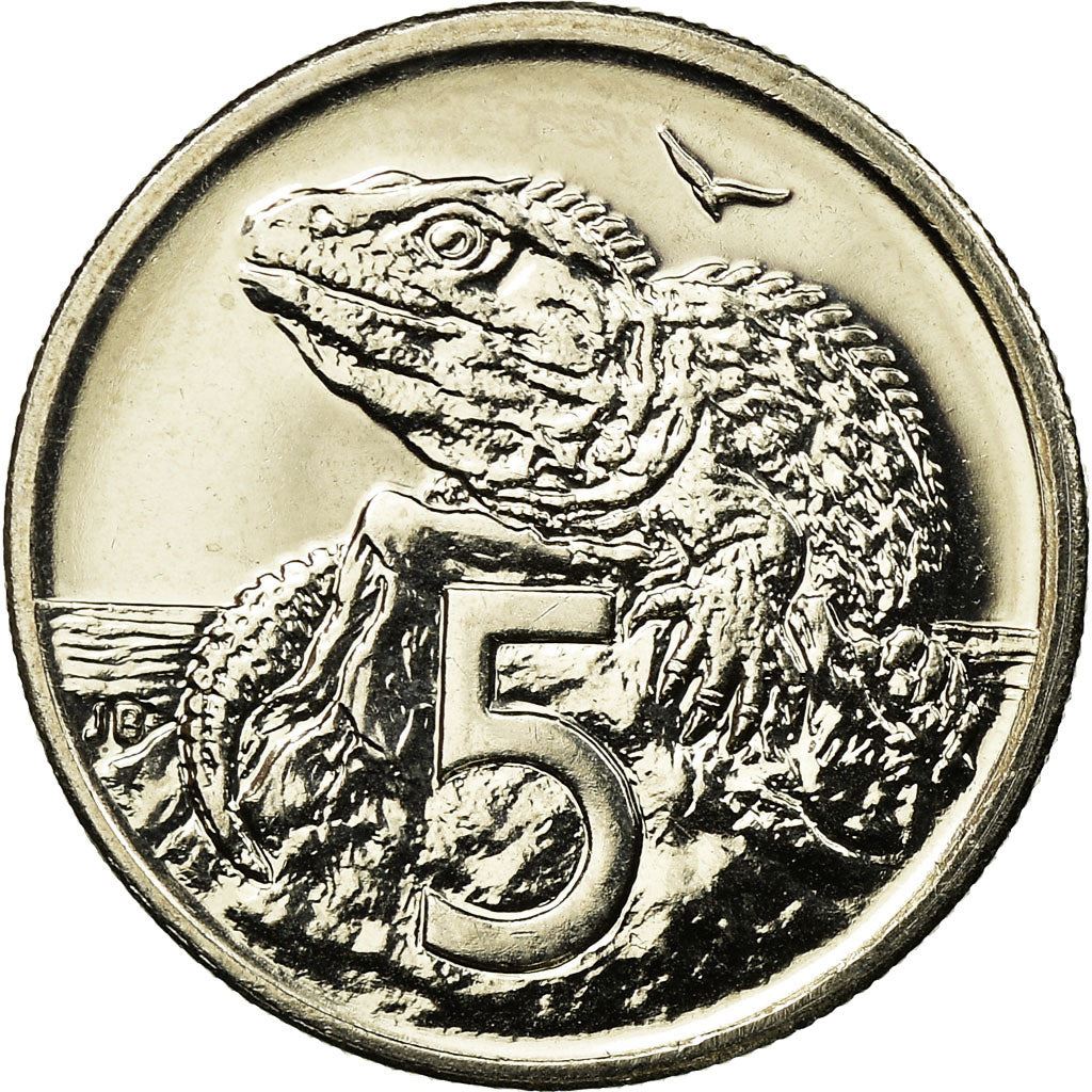 New Zealander 5 Cents Coin | Queen Elizabeth II | Tuatara Lizard | KM116 | 1999 - 2006